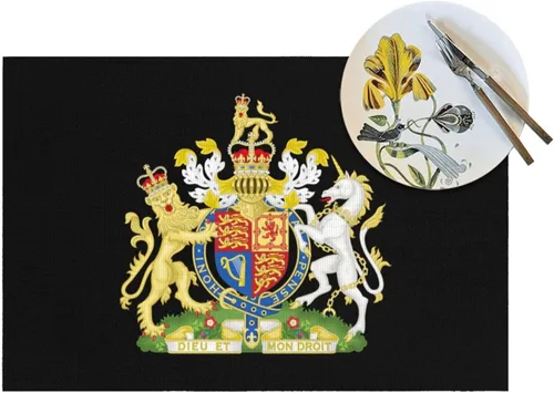Vista 4 de UK England Royal Shield of Arms United Kingdom Durable Waterproof - Paquete de 4 manteles individuales tejidos de PVC, diseño elegante, fácil