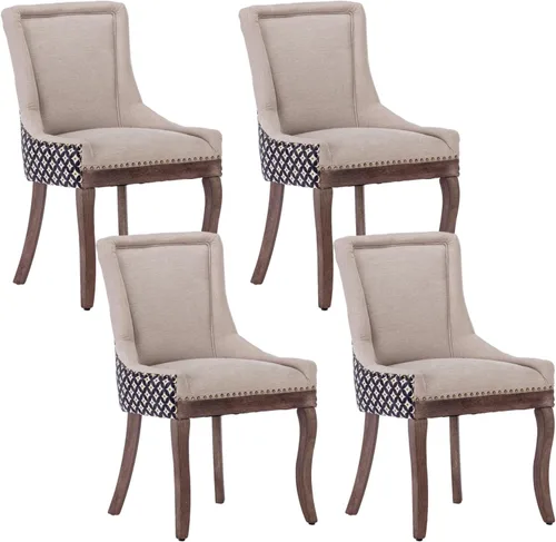 Vista 24 de Aoowow - Juego de 2 sillas laterales tapizadas vintage de tela, sillas de cocina y comedor de estilo campestre con patas de madera maciza y Tela