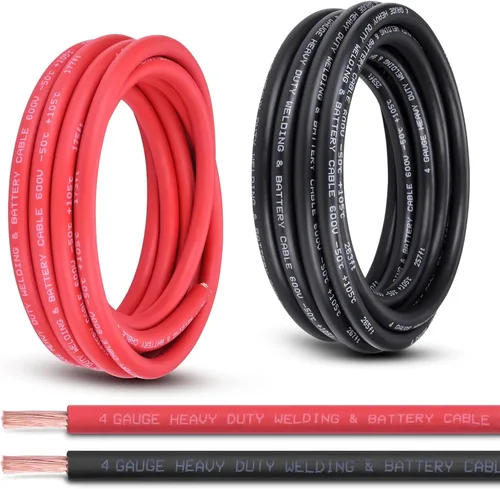 Vista 10 de Cable de batería calibre 1/0, 10 pies rojo + 10 pies negro, 1/0 AWG, alambre de cobre puro, cable de soldadura, para automotriz, batería, solar
