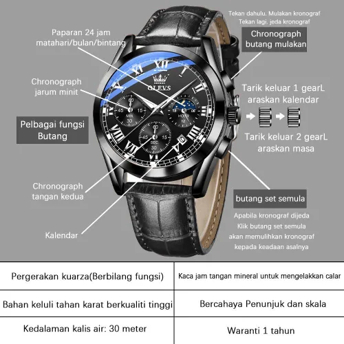 Vista 7 de OLEVS Reloj para hombres cronógrafo marrón cuero oro caso analógico cuarzo moda negocios vestido grande hombres reloj día fecha luminoso impermeable