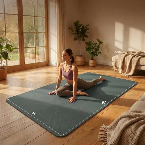 Vista 6 de Esterilla grande de yoga de 6'x 4' (72"x 48") — Esterilla de ejercicio extra ancha de 1/4" y 1/3" de 183cm x 122cm, gran esterilla de ejercicio