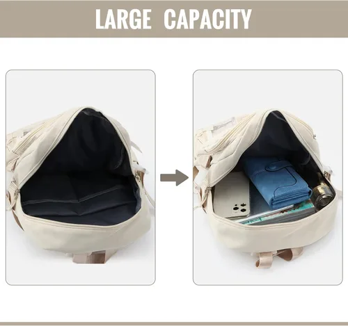 Vista 3 de Linda mochila Kawaii mochila con pin y accesorios, Blanco, Classic