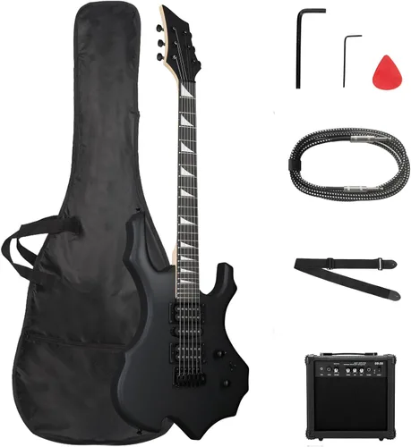 Vista 8 de Kit de guitarra eléctrica Ktaxon con diseño Burning Fire, guitarra eléctrica de 39 pulgadas HSH para principiantes con amplificador, diapasón