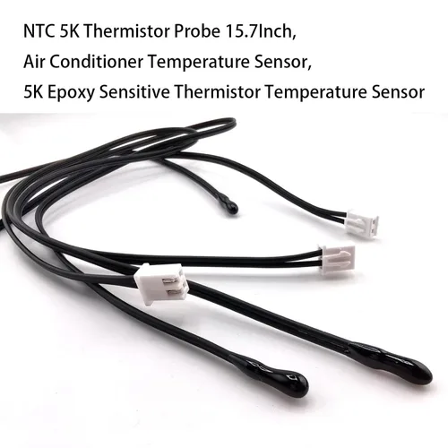 Vista 3 de 4 piezas de sensor de temperatura termistor NTC 5K, sonda termistor de 5K de 15.7 pulgadas, sensor de temperatura sensible al epoxi para aire