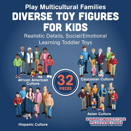Vista 2 de Cre8tive Minds Juego de Simulación Familias Multiculturales, Figuras de Juguete Diversas para Niños, Detalles Realistas, Juguetes de Aprendizaje