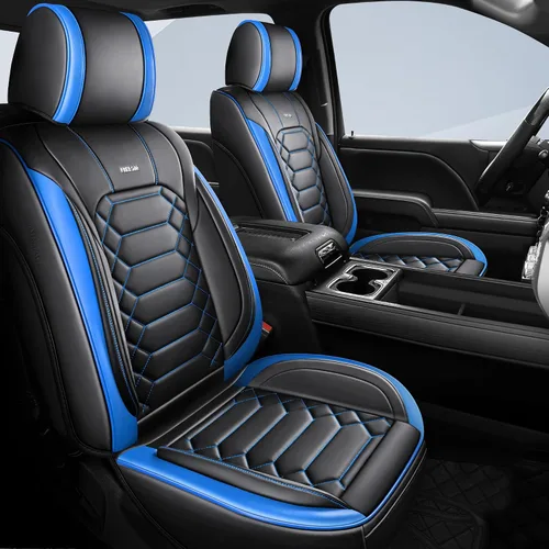 Vista 18 de FREESOO - Funda de asiento personalizada Silverado 1500/2500/3500 2014-2018, color negro custom fit, faux leather, waterproof, 5 seats, airbag