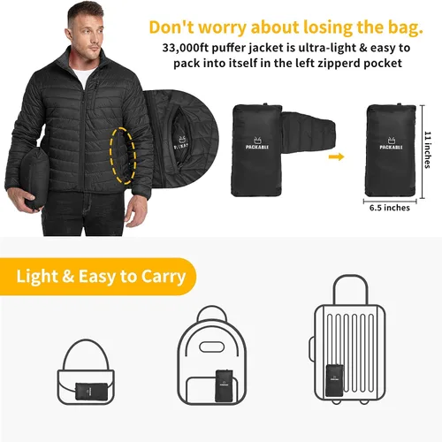 Vista 2 de 33,000ft Chaqueta acolchada ligera y plegable para hombre