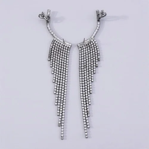 Vista 4 de Jumwrit Aretes de borla de diamantes de imitación para mujeres y niñas (negro)