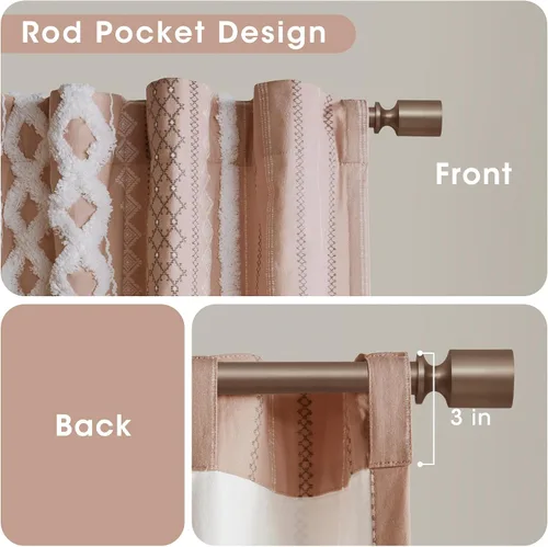 Vista 5 de INK+IVY Cortinas Boho para Dormitorio PANEL ÚNICO Cortinas de Ventana para Sala de Estar, 100% Algodón con Rayas de Chenilla Copetuda Estilo Granja
