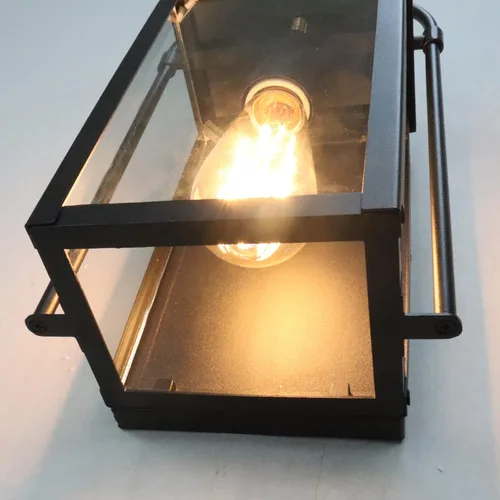 Vista 6 de Lámpara de pared exterior antioxidante negra – Farol de pared impermeable de cristal transparente para exteriores, patio, porche, garaje, puerta