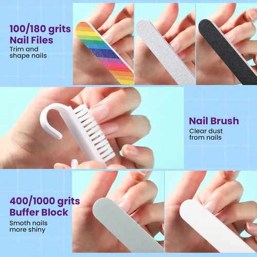 Vista 7 de Kit de herramientas para quitar esmalte de uñas de gel con clips de uñas de plástico, botella removedor de esmalte de uñas de 3.4 fl oz, toallitas