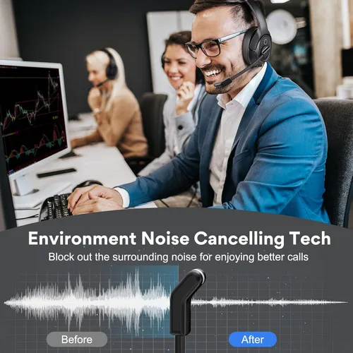 Vista 2 de EKSA Auriculares Bluetooth con micrófono y dongle USB, 30 horas de tiempo de conversación y rango de 33 pies, micrófono con cancelación de ruido