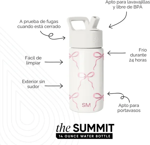 Vista 2 de Simple Modern Botella de agua para niños con tapa con pajilla, vaso aislado de acero inoxidable de 14 onzas para niños y a prueba de derrames
