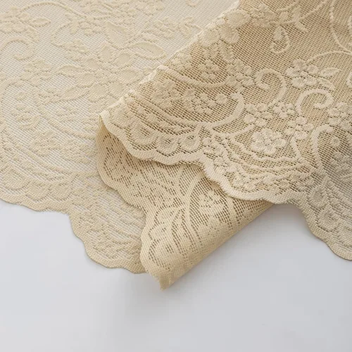 Vista 5 de Kotile - Cenefa de encaje beige para ventanas de estilo rústico campestre con diseño floral de vid, fondo ondulado, cenefa transparente de encaje