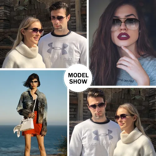 Vista 4 de Vanolu Gafas de sol de aviador retro sin montura para mujeres y hombres clásicas para mujer protección UV400 lentes degradados