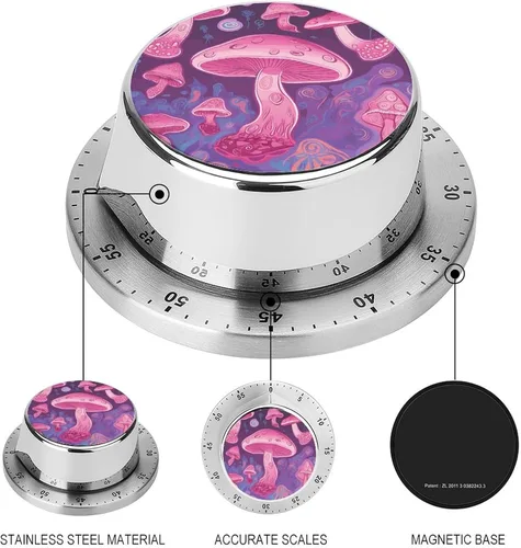 Vista 3 de Pink Mushroom Kitchen Timers for Cooking,Meeting Timer Suitable for Home School Supplies, Study Tools, Desks, Office Desk Timers,Silent Operation