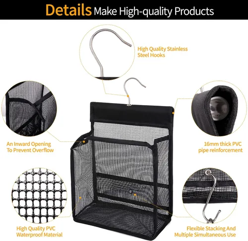 Vista 4 de Mini cesta de almacenamiento de malla colgante para baño, cesta de almacenamiento plegable para ducha, ideal para gimnasios, dormitorios