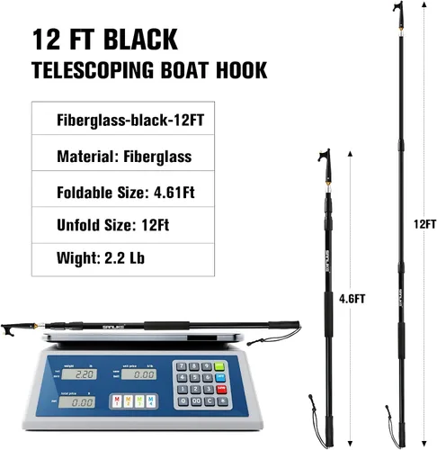 Vista 3 de SANLIKE Telescoping Boat Hook for Docking, Floating Fiberglass Dock Hook with Luminous Bead, Twist-Lock Extension Pole, Non-Slip Handle, Rustproof