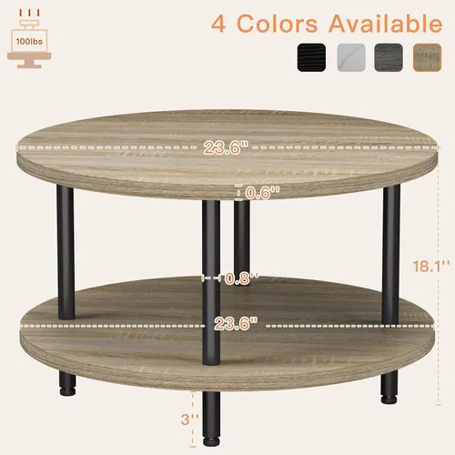 Vista 3 de FAMIDGE Mesa auxiliar, mesas de centro de 2 niveles para sala de estar, mesa de centro redonda con almacenamiento, mesa de piso para dormitorio