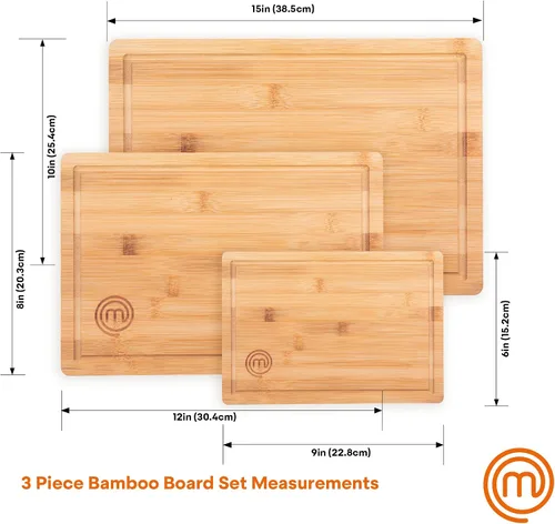 Vista 6 de MasterChef Tablas de cortar de bambú para cocina, juego de 3 tablas de cortar de madera, superficie natural, orgánica y segura para alimentos