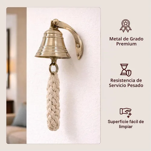 Vista 2 de THDC Campana de barco de 2 pulgadas, campana de reloj marítimo de latón macizo, campana de montaje en pared para interiores y exteriores para pub