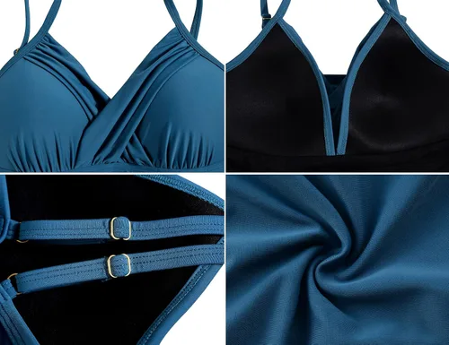 Vista 7 de coastal rose Tankini para mujer, cuello en V, parte superior de traje de baño fruncido con control de abdomen