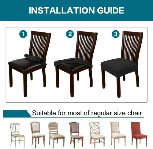Vista 5 de Turquoize Juego de 4 fundas elásticas para sillas de comedor, fundas de asiento para sillas de comedor, extraíbles y lavables, fundas de cojín Negro