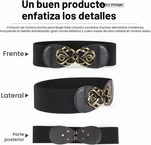 Vista 3 de JASGOOD Cinturones Elásticos para Mujer para Vestidos Vintage Cinturones Anchos de Cintura Elásticos Paquete de 4 de 2.36" de Ancho