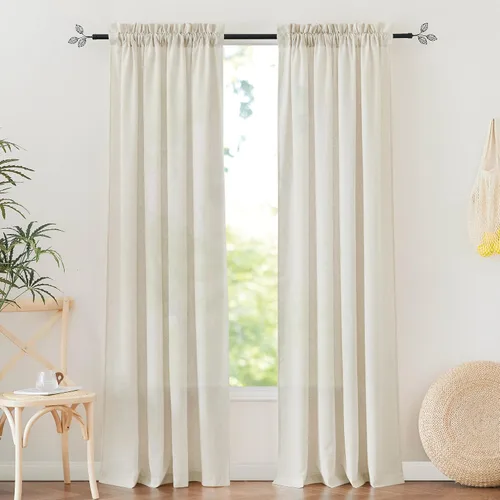 Vista 47 de RYB HOME - Cortinas de lino texturizado semitranslúcidas, privacidad media, filtro de luz, decoración de ventana para dormitorio/baño/sala de estar