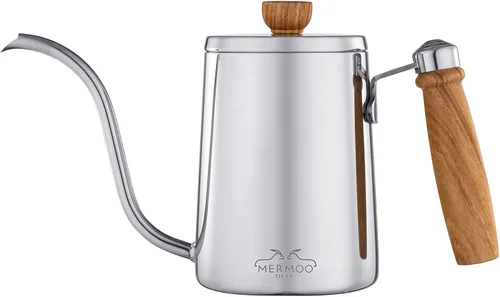 Vista 10 de MERMOO YILAN Hervidor de café para verter sobre cafetera, 20.3 fl oz, tetera de cuello de cisne, hervidor de acero inoxidable con mango Negro