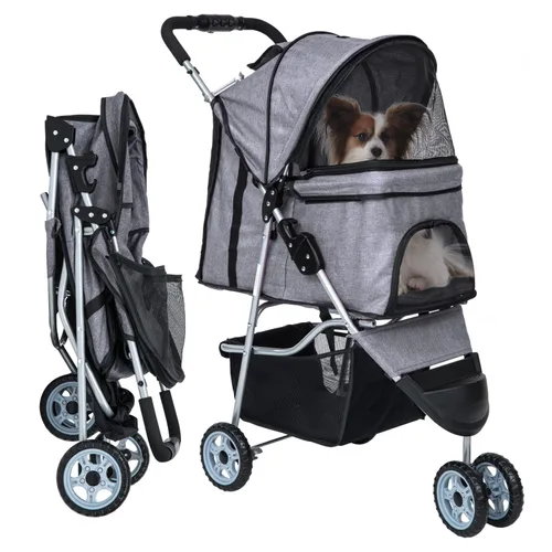 Vista 11 de Cochecito para perros pequeños, cochecito para mascotas, carrito plegable, ligero, impermeable, con cesta de almacenamiento para cachorros, perros