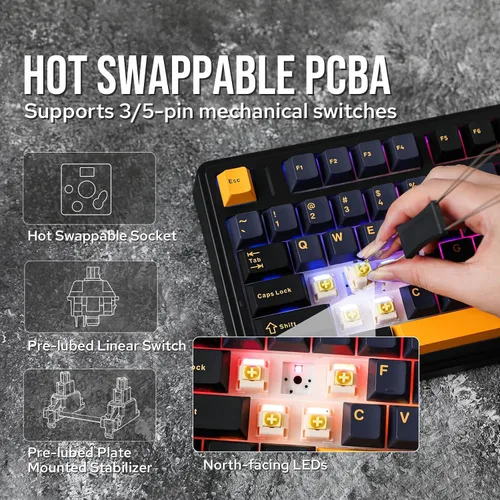 Vista 4 de EPOMAKER x Aula F75 - Teclado mecánico con junta, 75% inalámbrico intercambiable en caliente para juegos con relleno y perilla de cinco capas