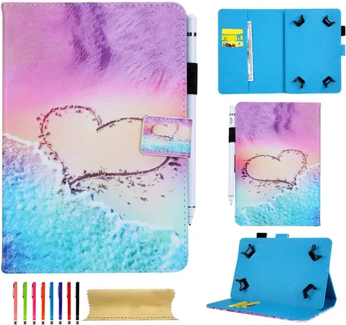 Vista 13 de Funda universal para tablet de 6.5 a 7.5 pulgadas, de piel sintética, funda protectora con ranuras para tarjetas y soporte para lápiz capacitivo