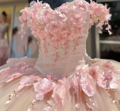 Vista 6 de Vestidos de quinceañera con hombros descubiertos para mujer, tul con flores 3D, vestidos de fiesta con cariño 15 16