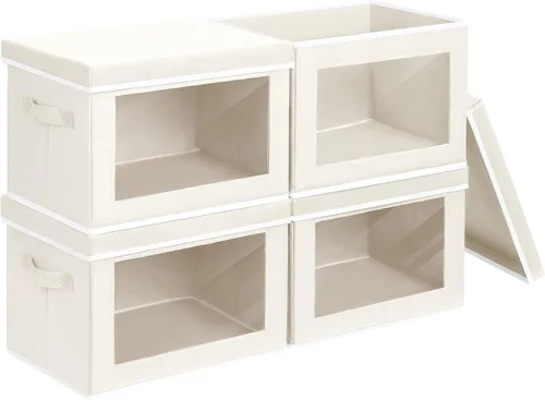Vista 29 de Homsorout Contenedores de almacenamiento con tapas, organizadores pequeños de tela con ventana, contenedores de almacenamiento plegables para ropa
