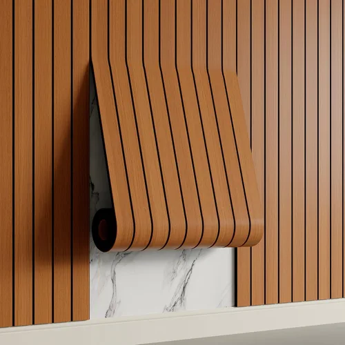 Vista 9 de Yutianli Panel de Pared de Listones de PVC Despegar y Pegar 118" x 15.7" Panel de Listones de Madera Falsa Grano de Madera de Roble Artificial