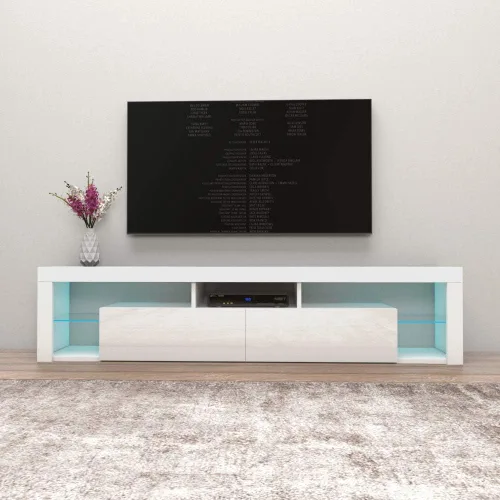 Vista 3 de MEBLE FURNITURE & RUGS Milano 200 - Soporte flotante para TV de hasta 90 pulgadas, moderno centro de entretenimiento de alto brillo de 79 pulgadas