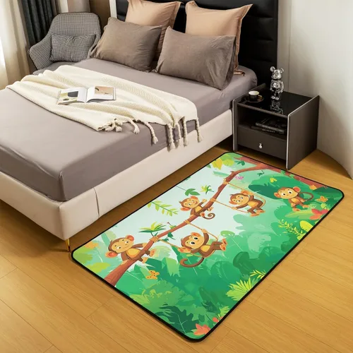 Vista 5 de jejeloiu Alfombras de mono para sala de estar, dormitorio, alfombra antideslizante de 4 x 5 pies, para niños, mujeres y hombres, lindos animales