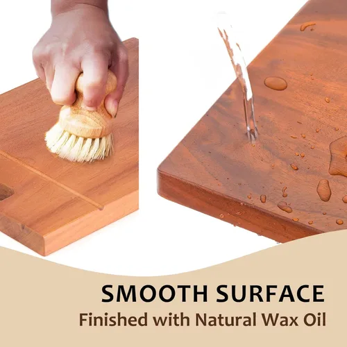 Vista 5 de LUBAN Tabla de cortar de madera de caoba, tablas de cortar de madera maciza para cocina, tabla de cortar gruesa y grande con asa, tabla de cortar
