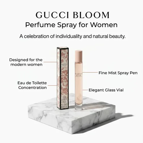 Vista 2 de Gucci Perfume para mujer Bloom Eau de Toilette Mini Spray 0.33 fl oz, Perfume de tamaño de viaje para mujer, ideal para elegancia y sofisticación
