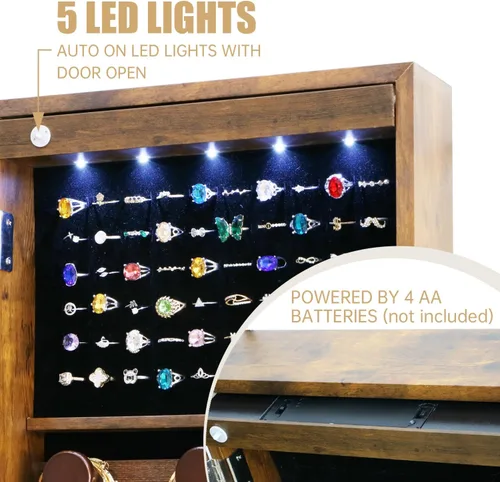 Vista 2 de Armario organizador de joyas con espejo de longitud completa, con cerradura, montaje en pared, con estantes y almacenamiento detrás de la puerta