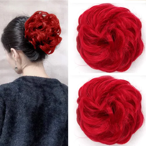Vista 17 de 2 extensiones de cabello desordenado para moño (12) Banda de goma ondulada y rizada elástica para coleta de caballo