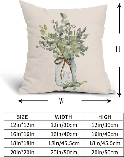 Vista 4 de Juego de 2 fundas de almohada de hojas de eucalipto verdes de 18 x 18 pulgadas, para primavera y verano, para sofá, estilo granja, acuarela