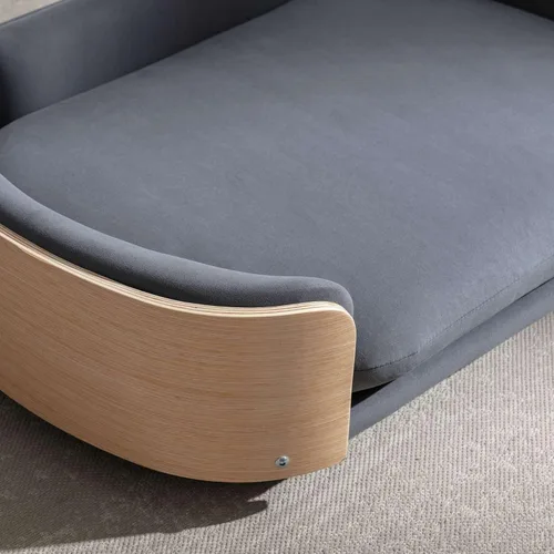 Vista 6 de Cama de terciopelo para perro, sofá para mascotas con patas de madera maciza y respaldo de madera doblada, cojín resistente a las manchas en varios