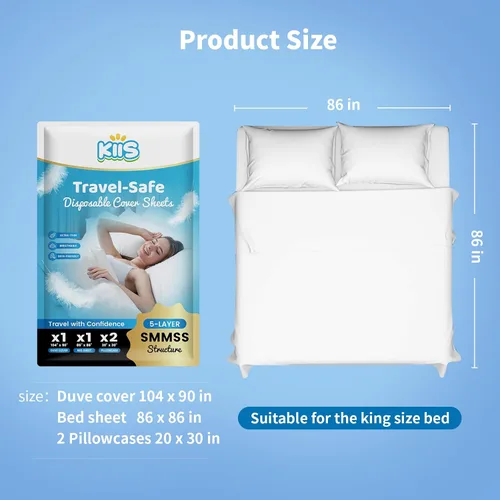 Vista 7 de KIIS Sábanas Desechables de Protección para Viajes, Sábana de Cama Desechable, Funda de Edredón/Consolador Desechable, Fundas de Almohada