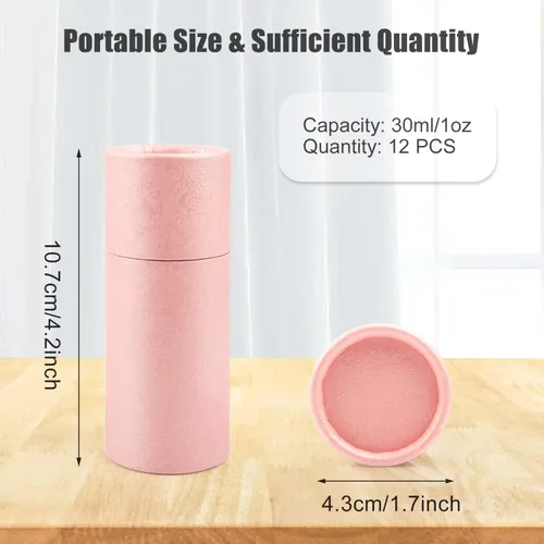 Vista 2 de Paquete de 12 tubos de papel kraft vacíos de 1.0 fl oz de capacidad, recipientes redondos de cartón de cartón para botellas de aceite esencial, caja