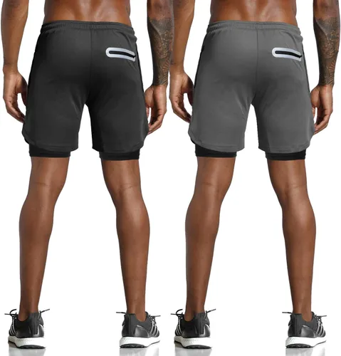 Vista 3 de Leidowei - Shorts 2 en 1, ligeros, de 7 pulgadas y con bolsillos con cierre para hombre, para entrenamiento, correr, hacer yoga y gimnasio
