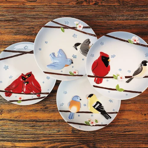 Vista 2 de Pavilion - Peace, Love and Birds - Platos individuales de 6-1/2 pulgadas, juego de 4