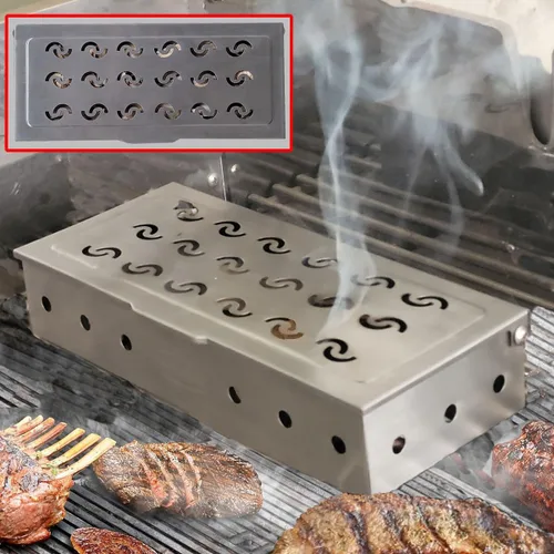 Vista 6 de La Cuisine - Caja de ahumador para parrilla de carbón y gas de acero inoxidable, caja de ahumador de virutas de madera para barbacoa, mejora