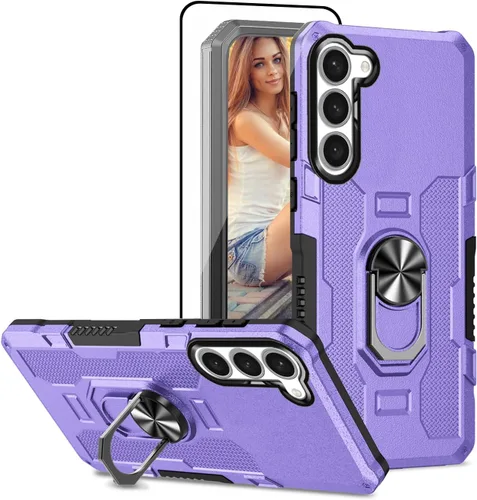 Vista 11 de Funda compatible con Samsung Galaxy S23 Plus 5G, protector de pantalla HD. Soporte magnético integrado, resistente a los golpes, de grado militar